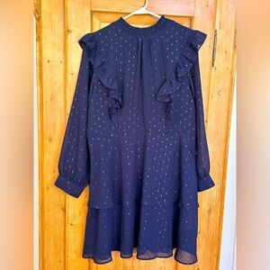 Express Dress Blue w/Silver Accents Great Detailing Long Sleeves NWT Size XL